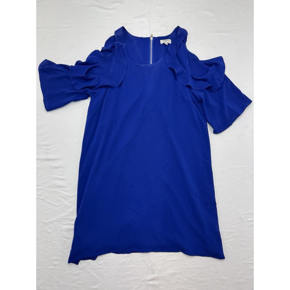 Umgee USA Women's Blue Ruffle Crinkle Cold Shoulder Dress Size L